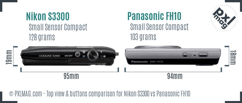 Nikon S3300 vs Panasonic FH10 top view buttons comparison