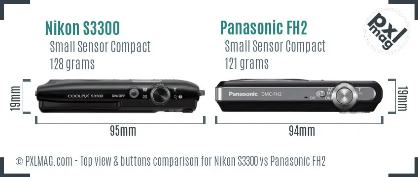 Nikon S3300 vs Panasonic FH2 top view buttons comparison Nikon S3300 vs Panasonic FH2 top view buttons comparison