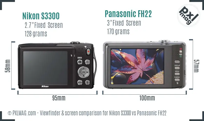Nikon S3300 vs Panasonic FH22 Screen and Viewfinder comparison