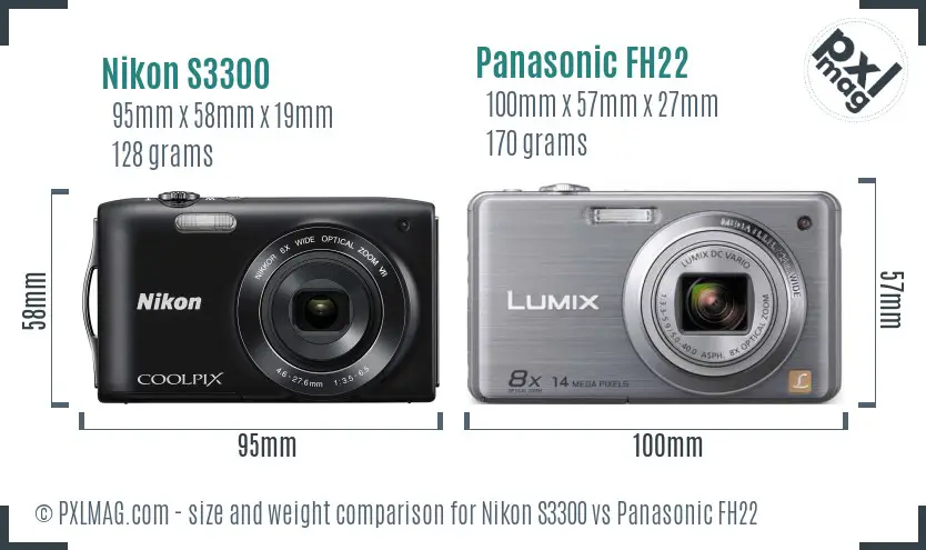 Nikon S3300 vs Panasonic FH22 size comparison