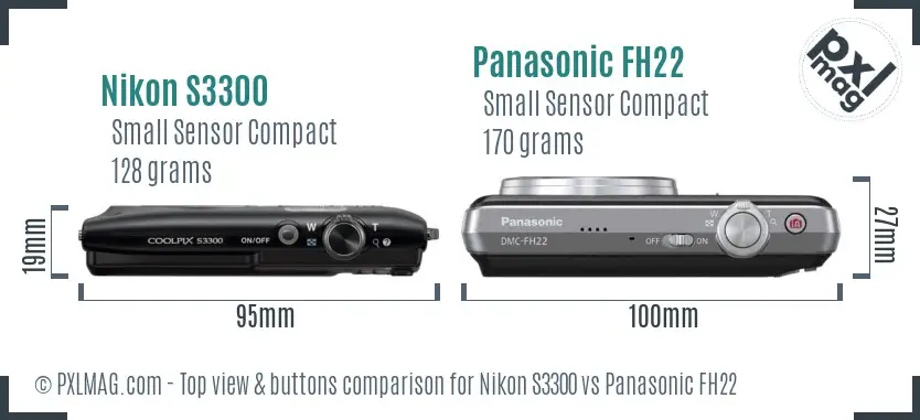 Nikon S3300 vs Panasonic FH22 top view buttons comparison