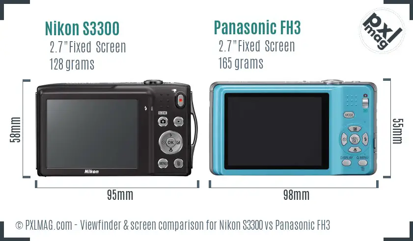 Nikon S3300 vs Panasonic FH3 Screen and Viewfinder comparison