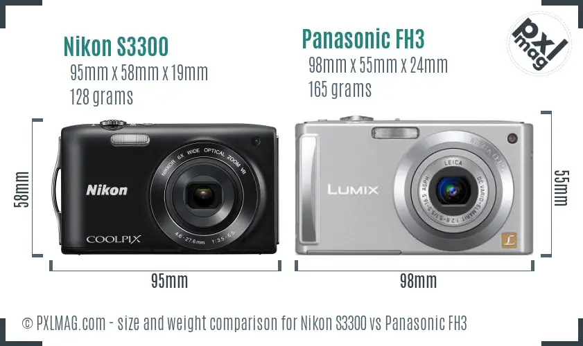 Nikon S3300 vs Panasonic FH3 size comparison