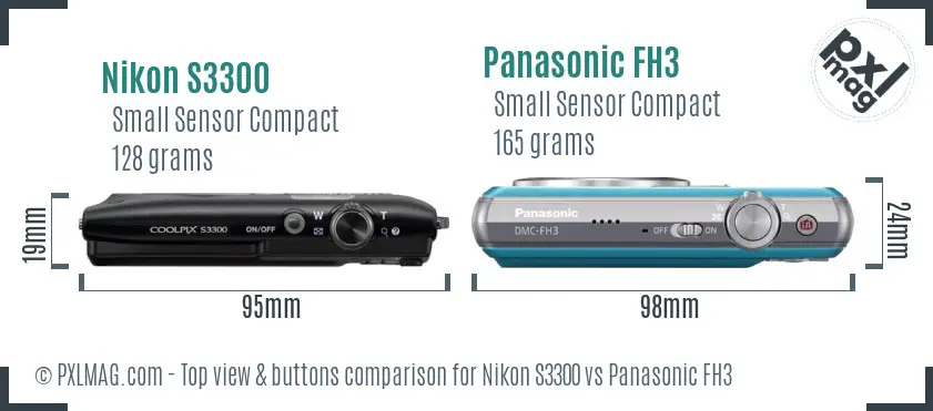 Nikon S3300 vs Panasonic FH3 top view buttons comparison