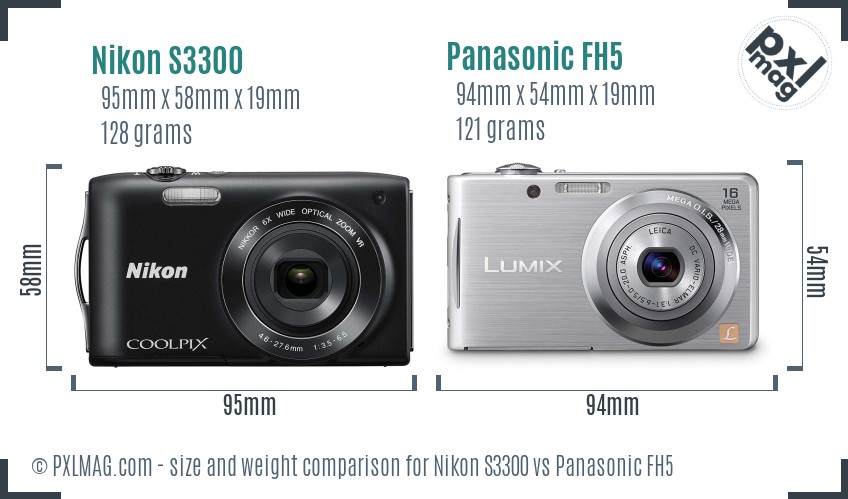 Nikon S3300 vs Panasonic FH5 size comparison