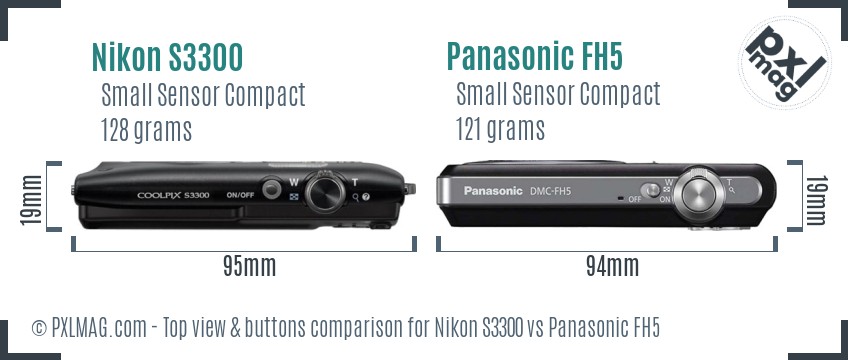 Nikon S3300 vs Panasonic FH5 top view buttons comparison