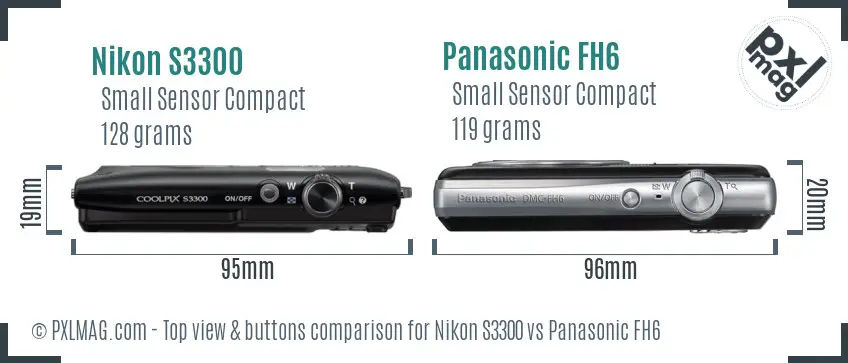 Nikon S3300 vs Panasonic FH6 top view buttons comparison Nikon S3300 vs Panasonic FH6 top view buttons comparison