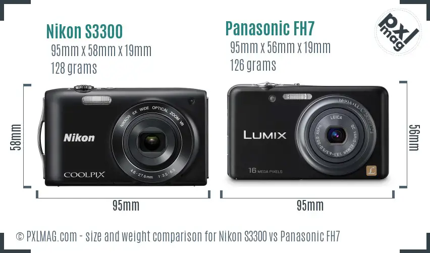 Nikon S3300 vs Panasonic FH7 size comparison