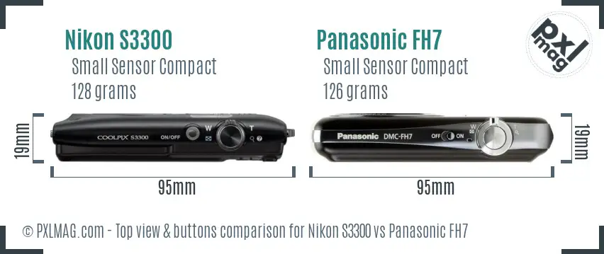 Nikon S3300 vs Panasonic FH7 top view buttons comparison