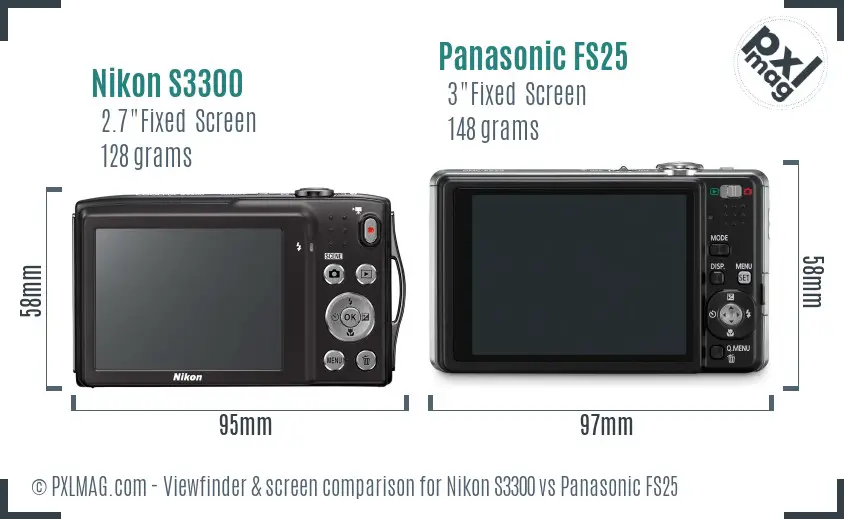 Nikon S3300 vs Panasonic FS25 Screen and Viewfinder comparison