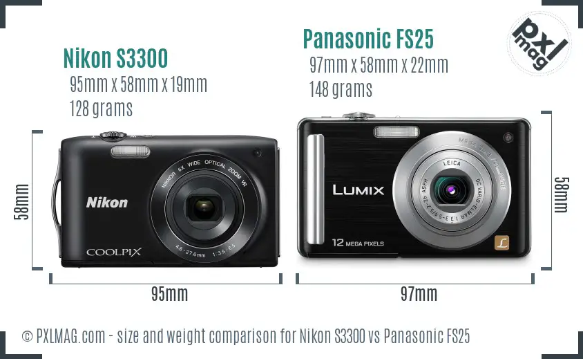 Nikon S3300 vs Panasonic FS25 size comparison