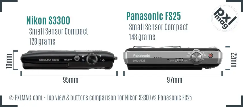 Nikon S3300 vs Panasonic FS25 top view buttons comparison