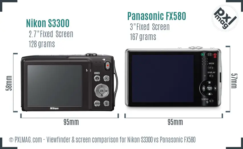 Nikon S3300 vs Panasonic FX580 Screen and Viewfinder comparison