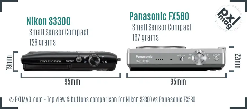 Nikon S3300 vs Panasonic FX580 top view buttons comparison