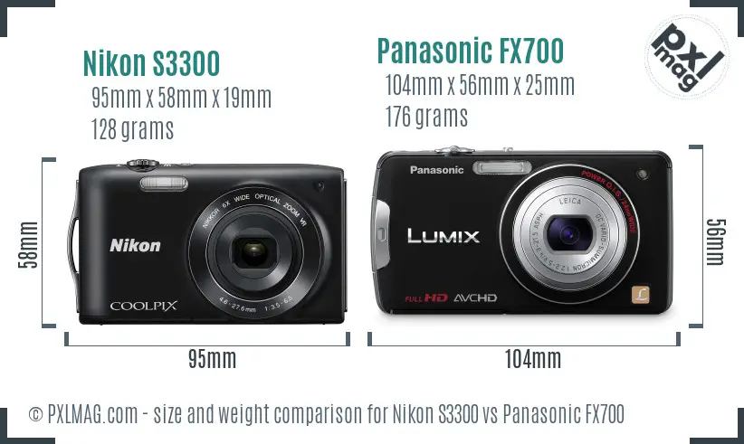 Nikon S3300 vs Panasonic FX700 size comparison