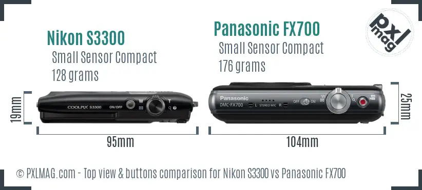 Nikon S3300 vs Panasonic FX700 top view buttons comparison