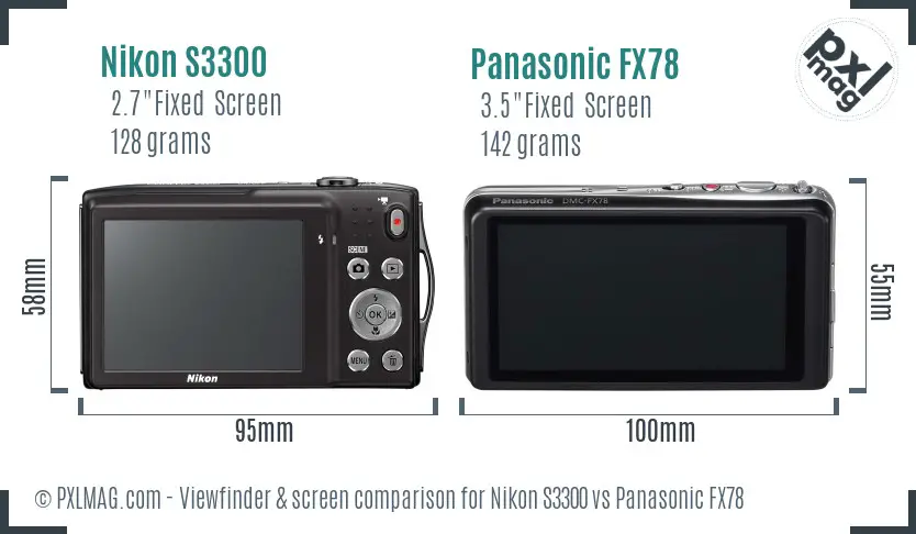 Nikon S3300 vs Panasonic FX78 Screen and Viewfinder comparison