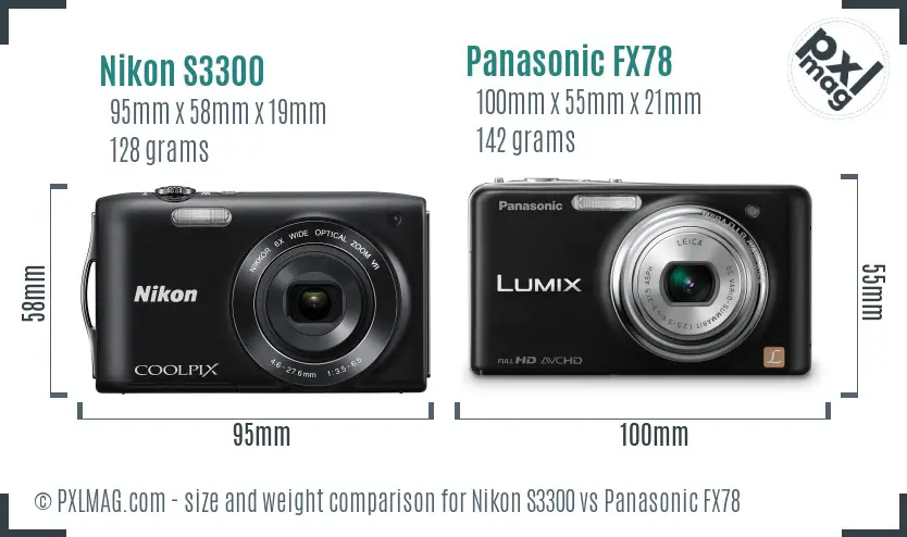 Nikon S3300 vs Panasonic FX78 size comparison Nikon S3300 vs Panasonic FX78 size comparison