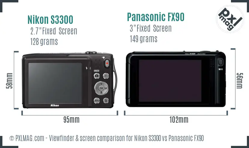 Nikon S3300 vs Panasonic FX90 Screen and Viewfinder comparison
