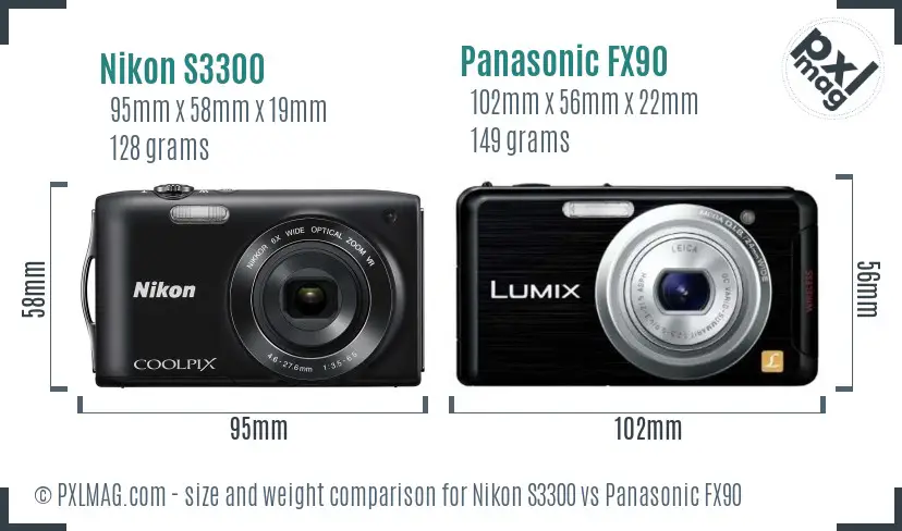 Nikon S3300 vs Panasonic FX90 size comparison