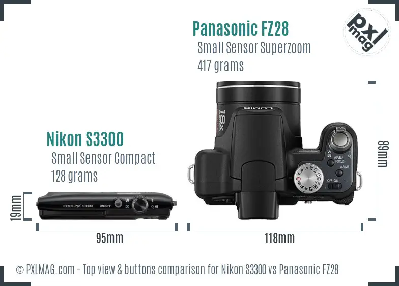 Nikon S3300 vs Panasonic FZ28 top view buttons comparison