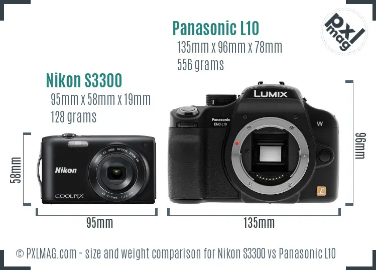 Nikon S3300 vs Panasonic L10 size comparison
