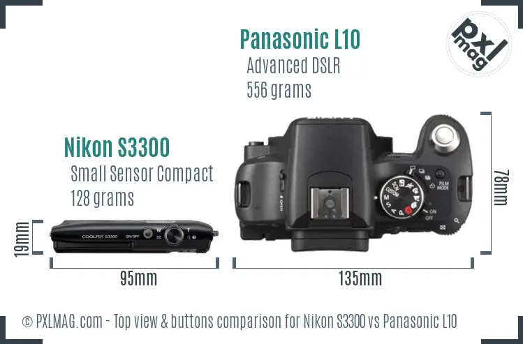 Nikon S3300 vs Panasonic L10 top view buttons comparison