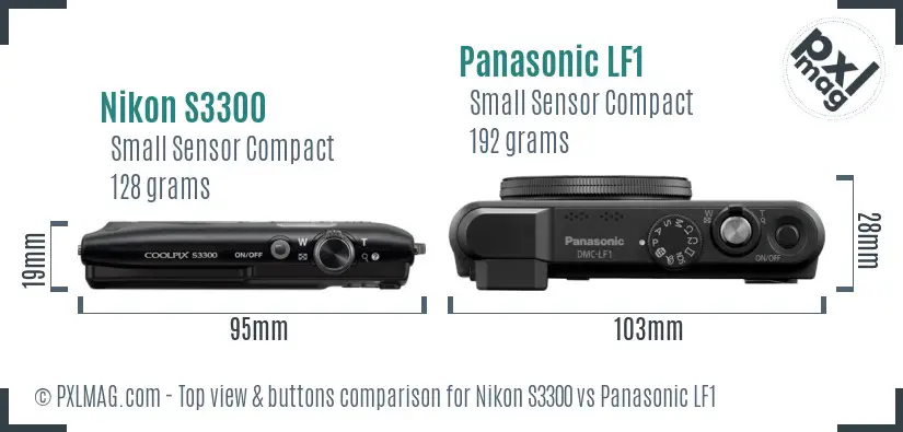 Nikon S3300 vs Panasonic LF1 top view buttons comparison
