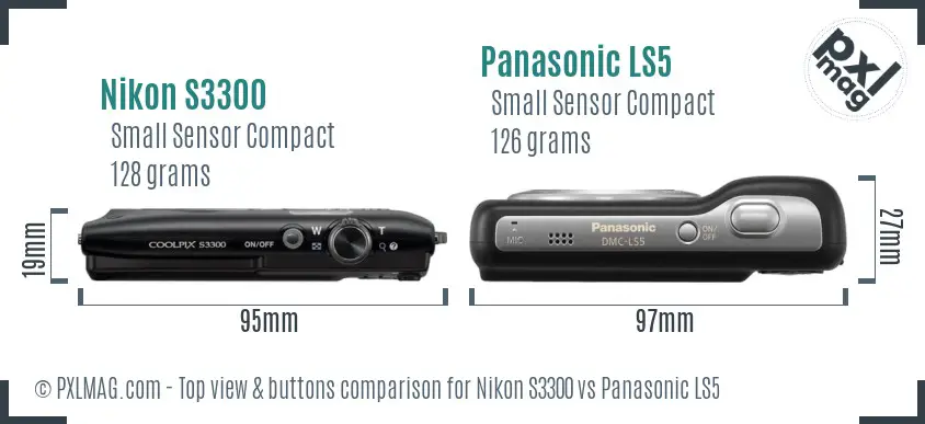Nikon S3300 vs Panasonic LS5 top view buttons comparison