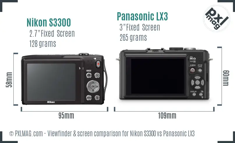 Nikon S3300 vs Panasonic LX3 Screen and Viewfinder comparison