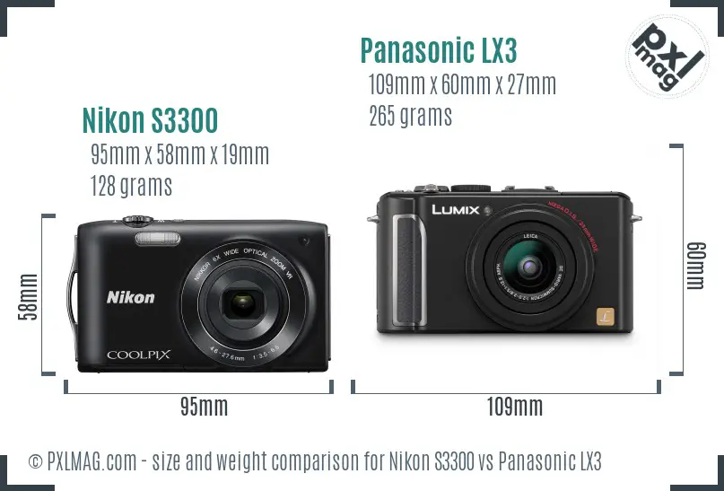 Nikon S3300 vs Panasonic LX3 size comparison
