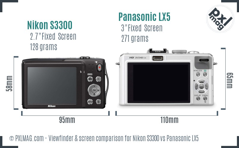 Nikon S3300 vs Panasonic LX5 Screen and Viewfinder comparison
