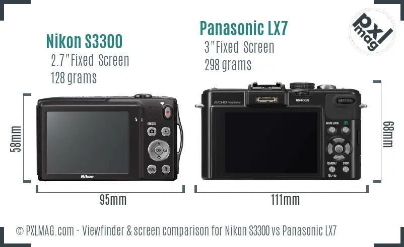 Nikon S3300 vs Panasonic LX7 Screen and Viewfinder comparison