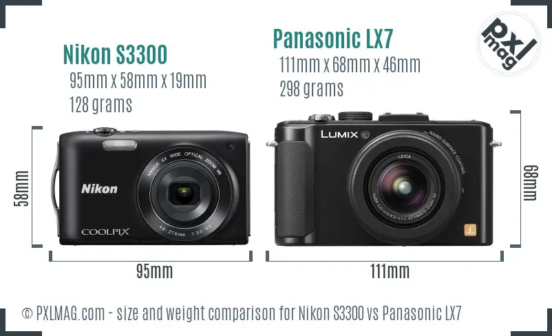Nikon S3300 vs Panasonic LX7 size comparison