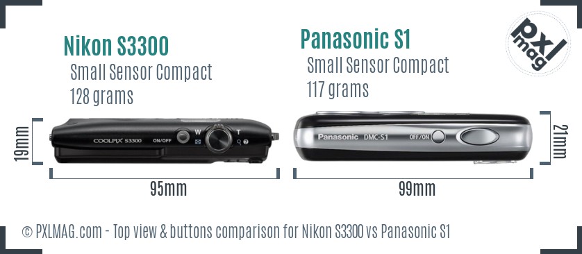 Nikon S3300 vs Panasonic S1 top view buttons comparison