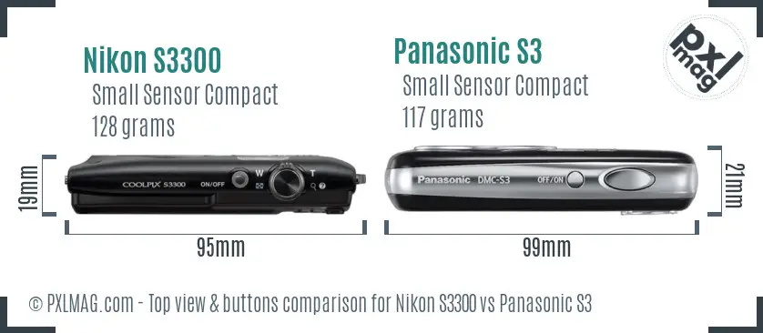 Nikon S3300 vs Panasonic S3 top view buttons comparison Nikon S3300 vs Panasonic S3 top view buttons comparison