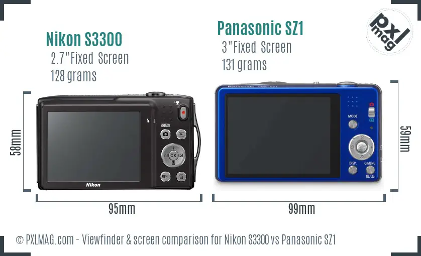 Nikon S3300 vs Panasonic SZ1 Screen and Viewfinder comparison