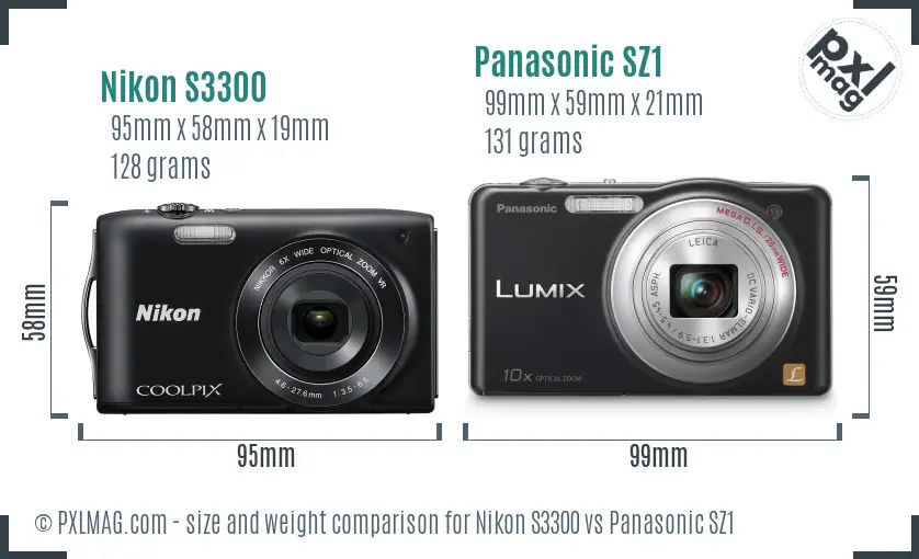 Nikon S3300 vs Panasonic SZ1 size comparison