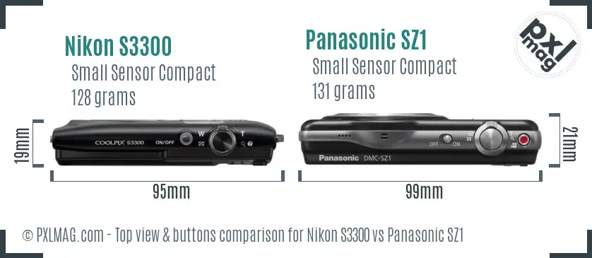 Nikon S3300 vs Panasonic SZ1 top view buttons comparison
