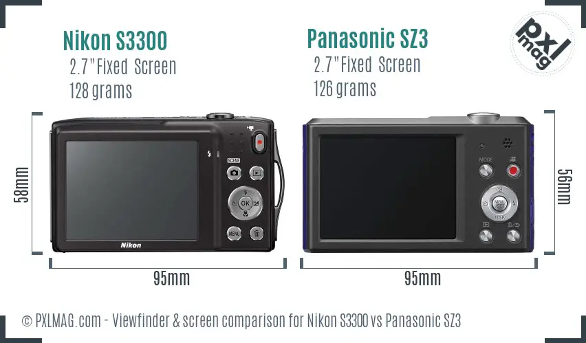 Nikon S3300 vs Panasonic SZ3 Screen and Viewfinder comparison