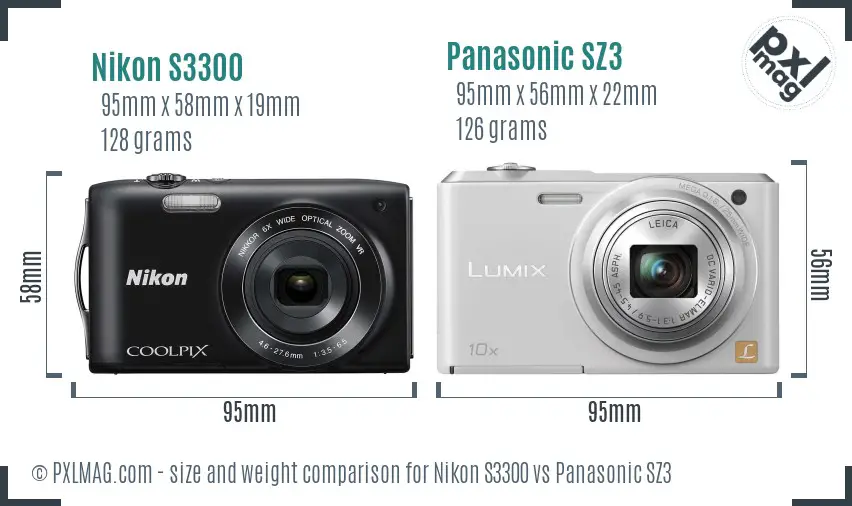 Nikon S3300 vs Panasonic SZ3 size comparison