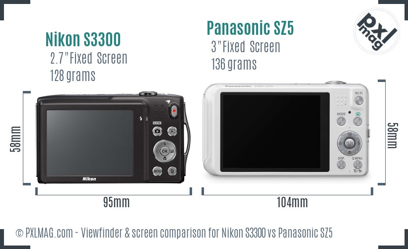 Nikon S3300 vs Panasonic SZ5 Screen and Viewfinder comparison