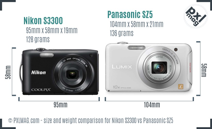 Nikon S3300 vs Panasonic SZ5 size comparison Nikon S3300 vs Panasonic SZ5 size comparison