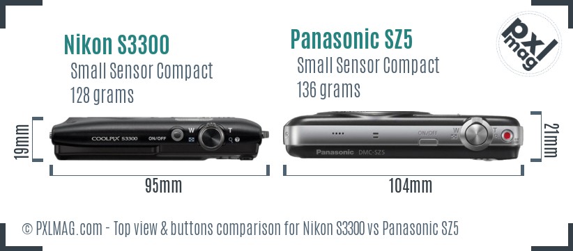 Nikon S3300 vs Panasonic SZ5 top view buttons comparison