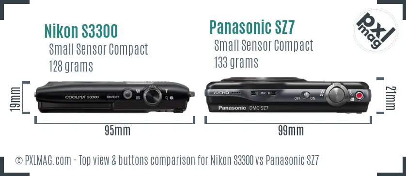Nikon S3300 vs Panasonic SZ7 top view buttons comparison