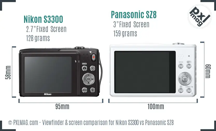 Nikon S3300 vs Panasonic SZ8 Screen and Viewfinder comparison