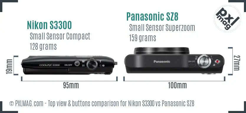 Nikon S3300 vs Panasonic SZ8 top view buttons comparison