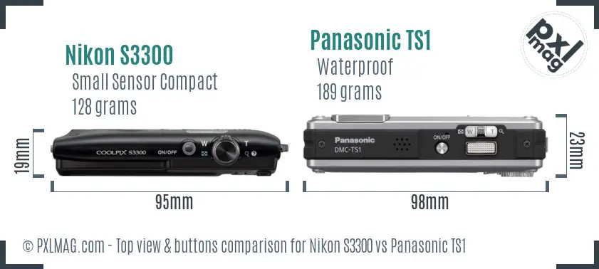 Nikon S3300 vs Panasonic TS1 top view buttons comparison