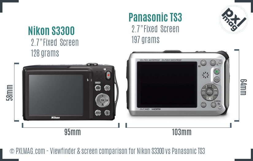Nikon S3300 vs Panasonic TS3 Screen and Viewfinder comparison