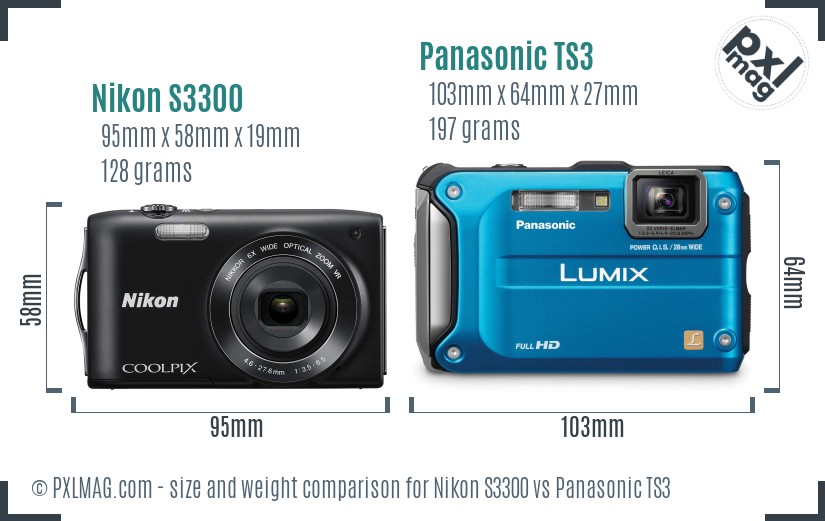 Nikon S3300 vs Panasonic TS3 size comparison